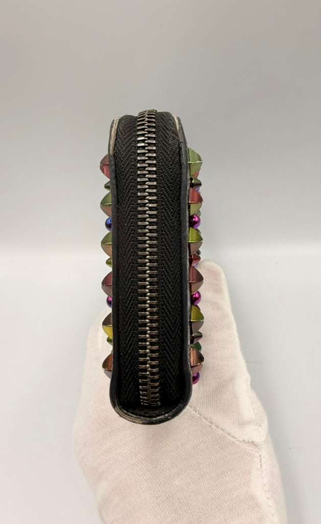Christian Louboutin Panettone Zip Wallet — Black Patent, Multicolor Spikes