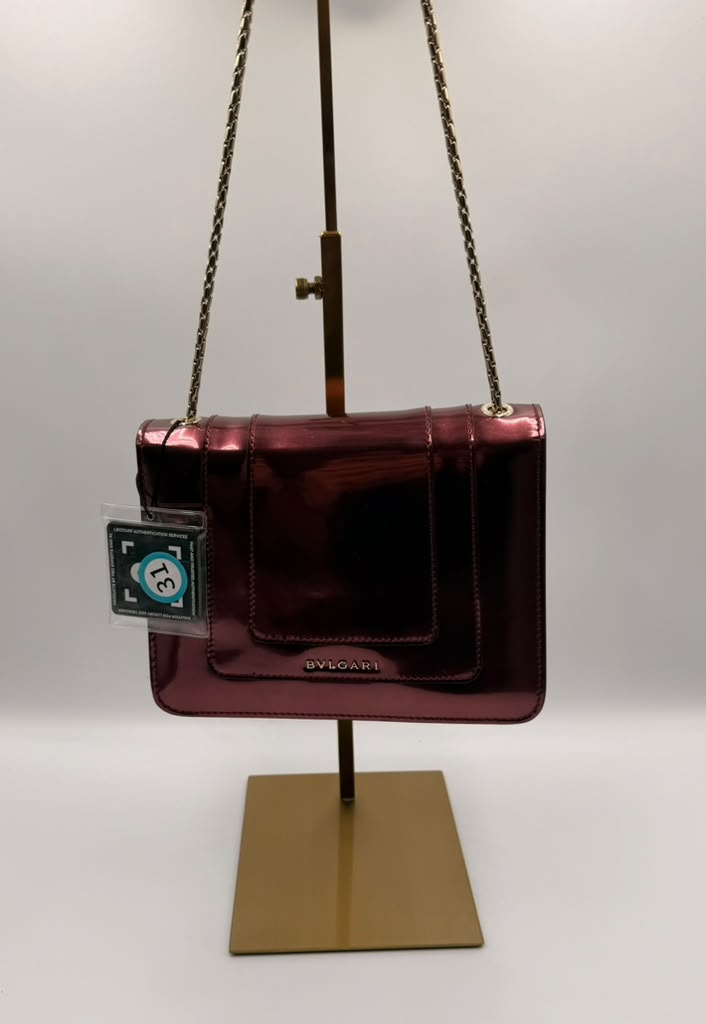 Bvlgari Serpenti Forever Flap Bag — Metallic Raspberry Patent Leather