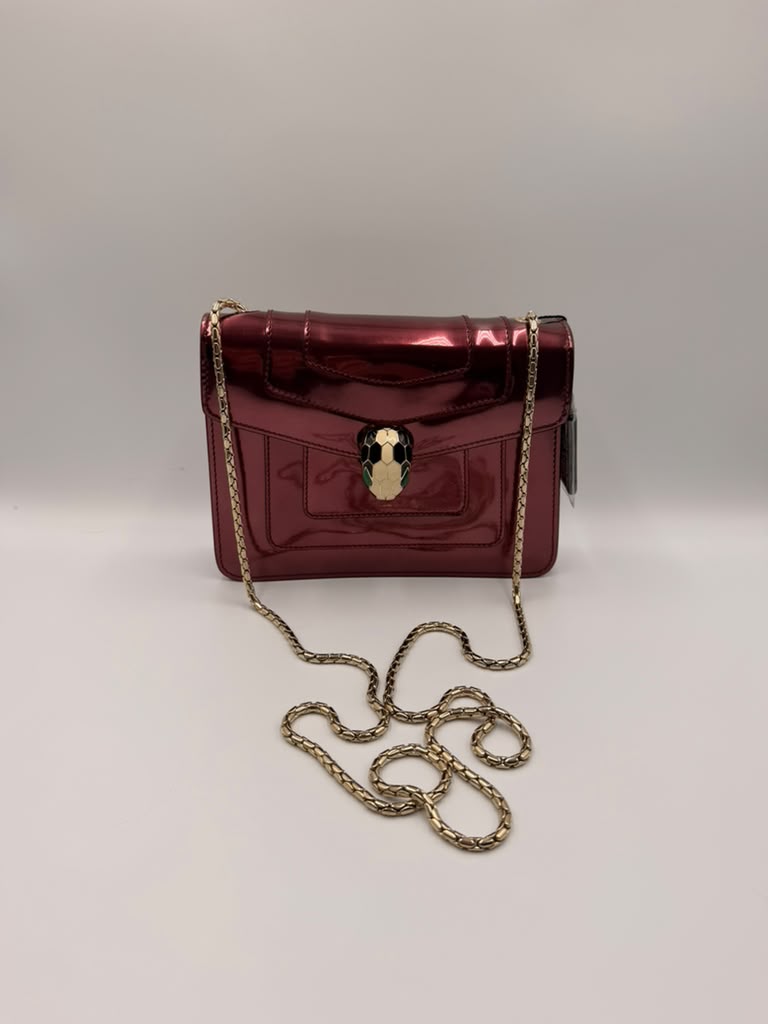 Bvlgari Serpenti Forever Flap Bag — Metallic Raspberry Patent Leather
