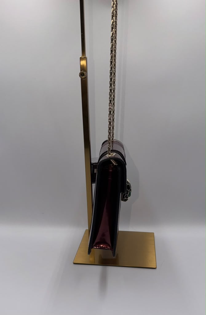 Bvlgari Serpenti Forever Flap Bag — Metallic Raspberry Patent Leather