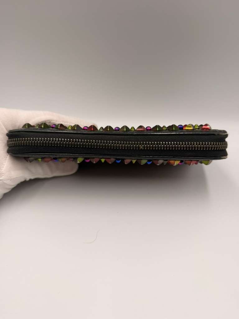 Christian Louboutin Panettone Zip Wallet — Black Patent, Multicolor Spikes