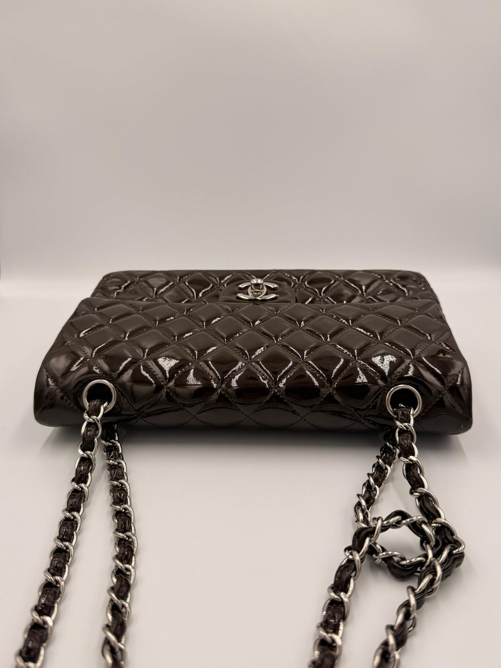 Chanel Classic Medium Double Flap Bag — Dark Brown Patent Leather