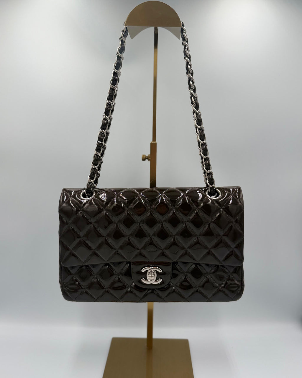 Chanel Classic Medium Double Flap - Dark Brown Patent Front