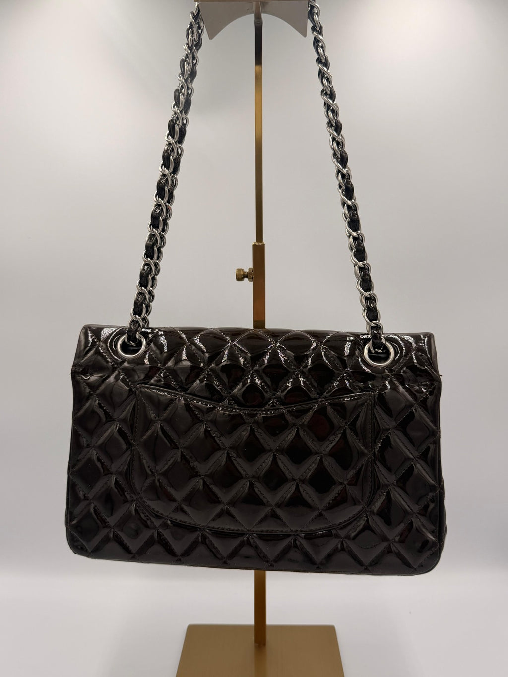 Chanel Classic Medium Double Flap Bag — Dark Brown Patent Leather
