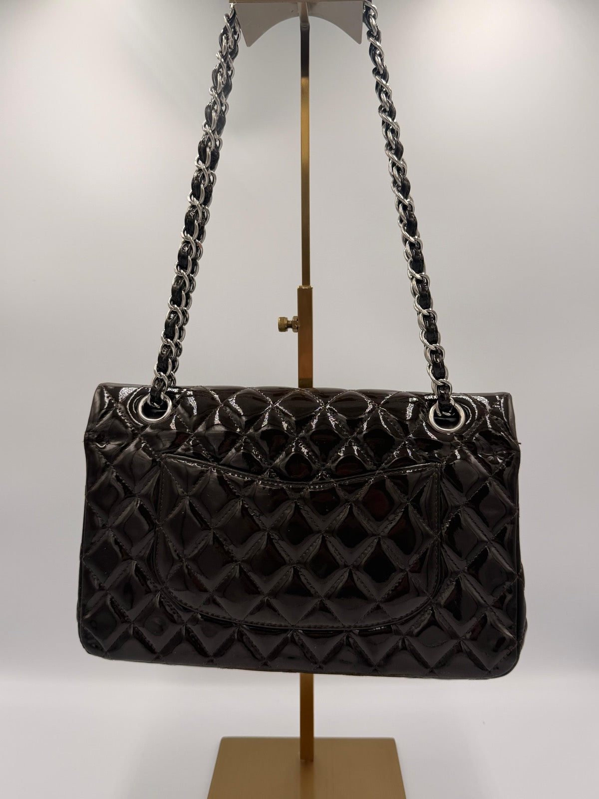 Chanel Classic Medium Double Flap Bag — Dark Brown Patent Leather