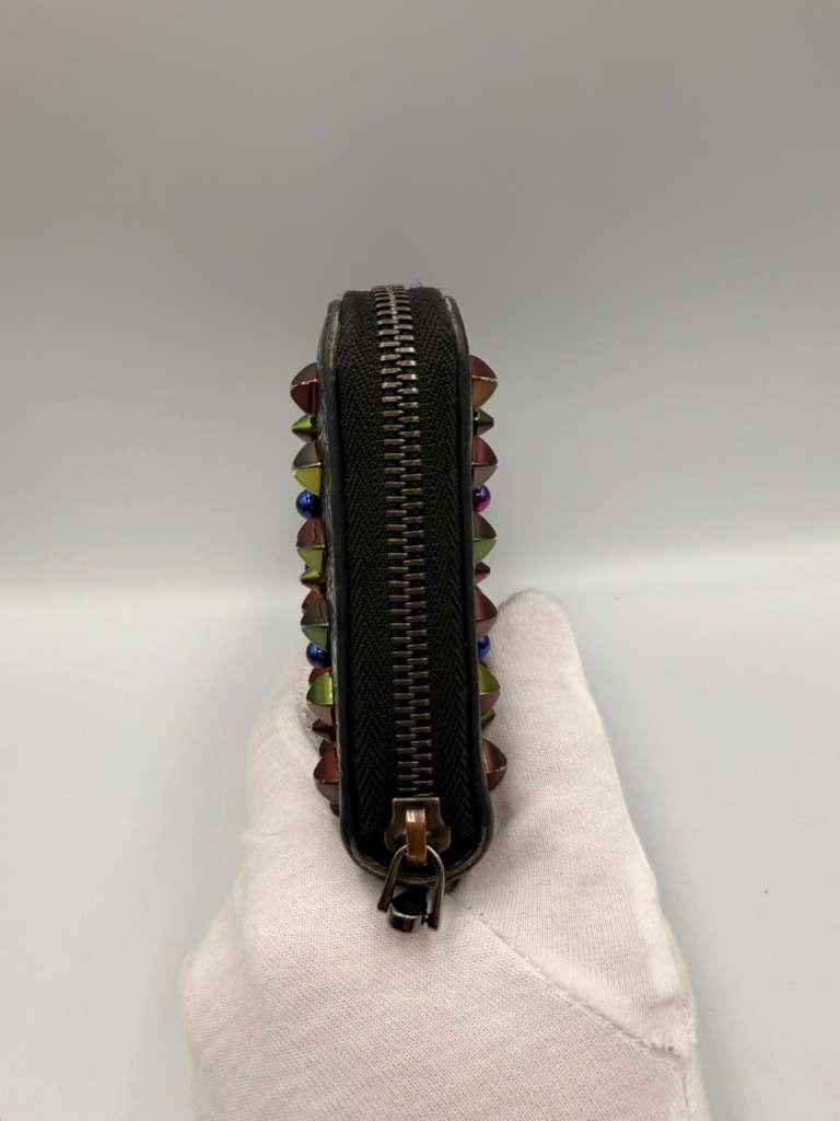 Christian Louboutin Panettone Zip Wallet — Black Patent, Multicolor Spikes