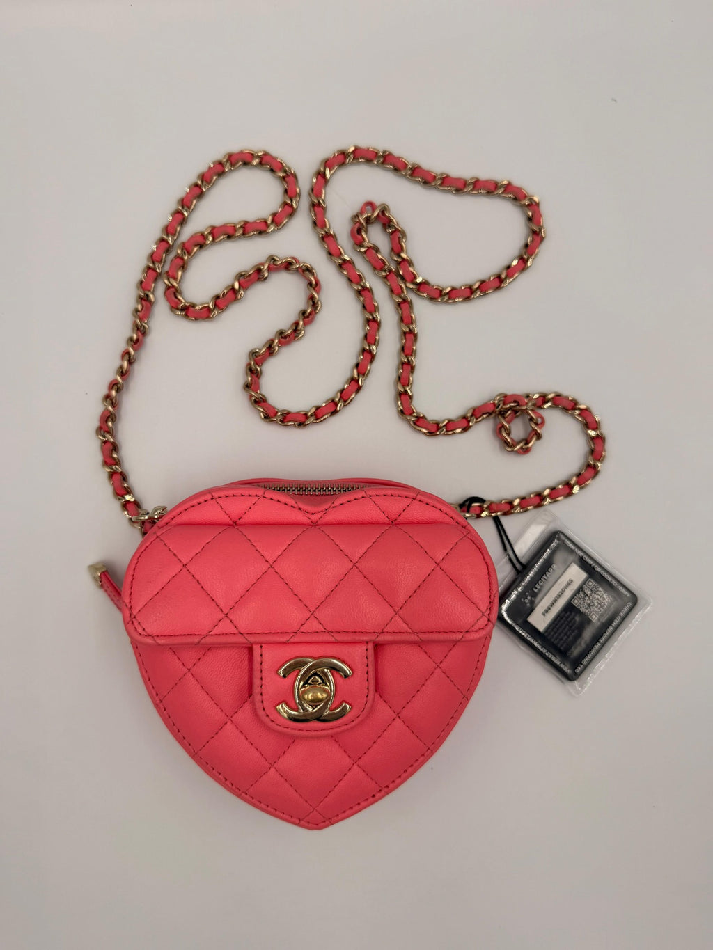 Chanel CC In Love Heart Bag - Flat lay with chain