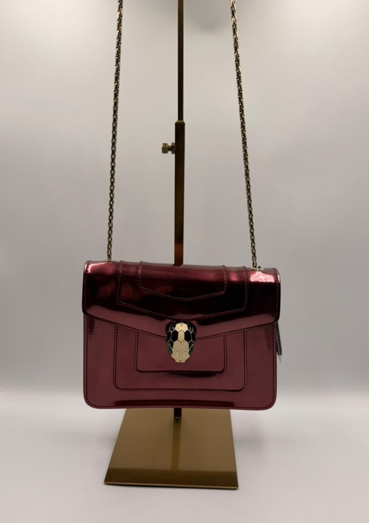 Bvlgari Serpenti Forever Flap Bag — Metallic Raspberry Patent Leather
