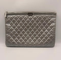 Chanel Boy O Case Large Clutch — Silver Metallic
