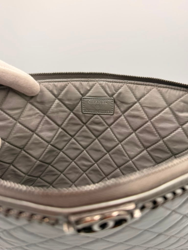 Chanel Boy O Case Large Clutch — Silver Metallic