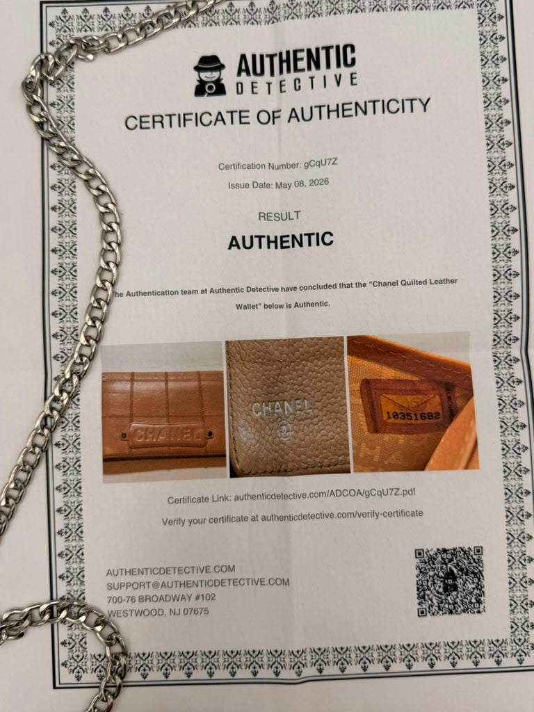 Chanel Chocolate Bar Quilted Caviar Wallet on Chain — Beige