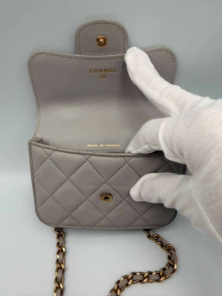 Chanel Mini Classic Flap with Top Handle — Light Blue Lambskin Aged Gold Hardware