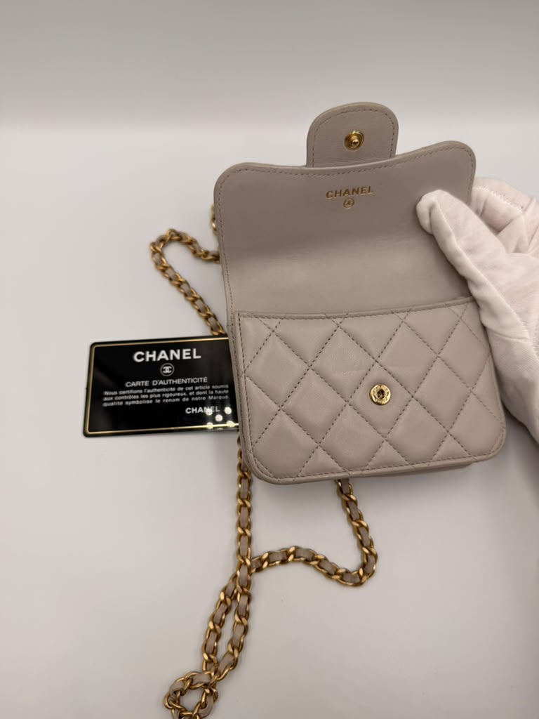 Chanel Mini Classic Flap with Top Handle — Light Blue Lambskin Aged Gold Hardware