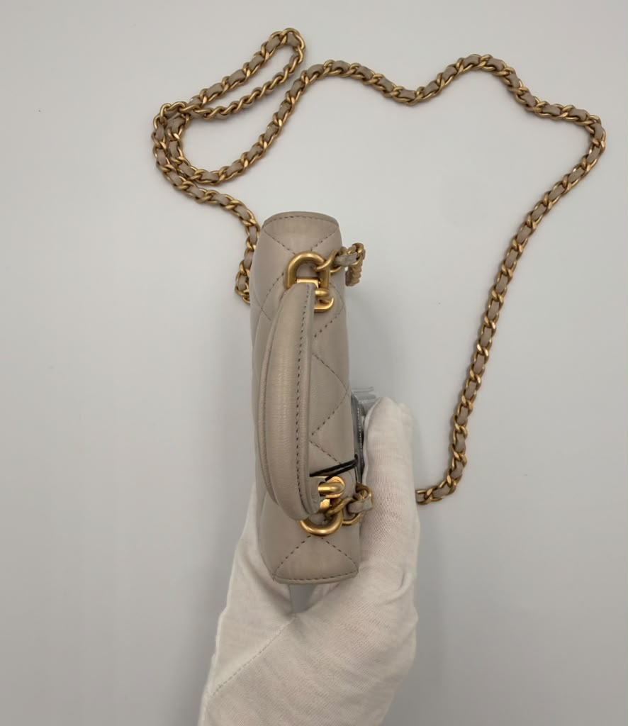 Chanel Mini Classic Flap with Top Handle — Light Blue Lambskin Aged Gold Hardware