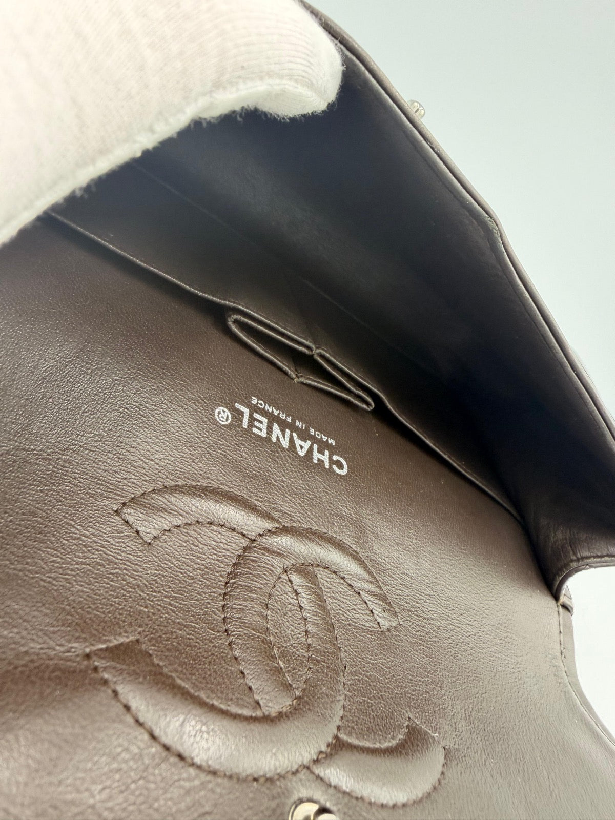 Chanel Classic Medium Double Flap Bag — Dark Brown Patent Leather
