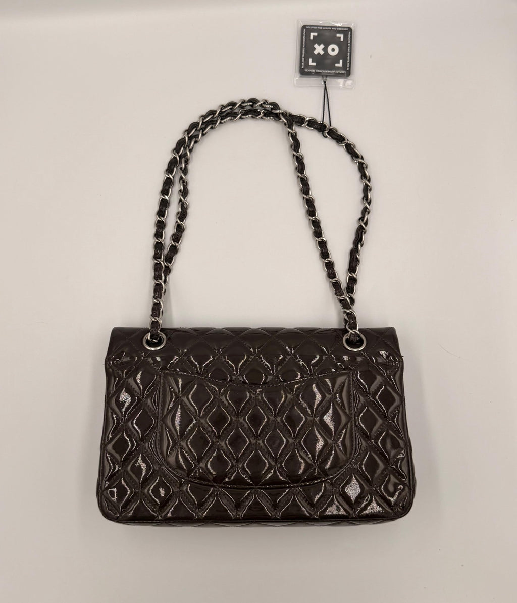 Chanel Classic Medium Double Flap Bag — Dark Brown Patent Leather