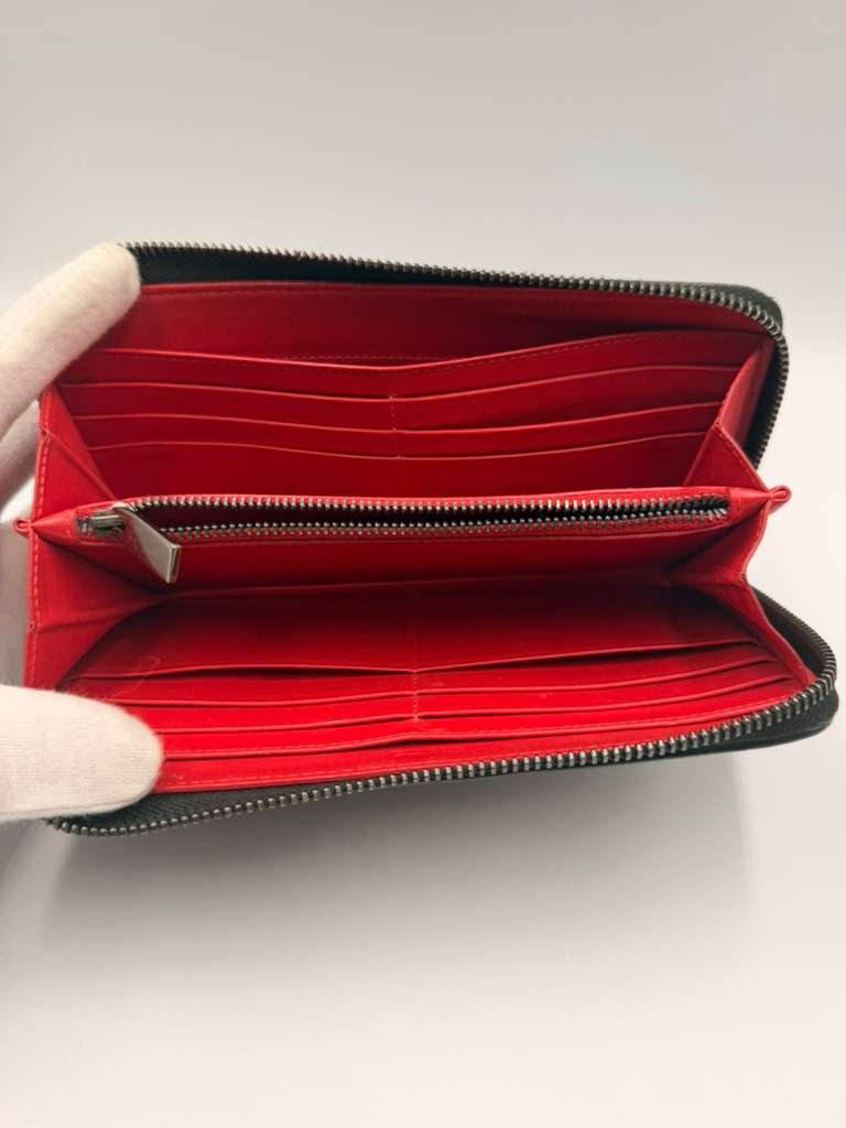 Christian Louboutin Panettone Zip Wallet — Black Patent, Multicolor Spikes