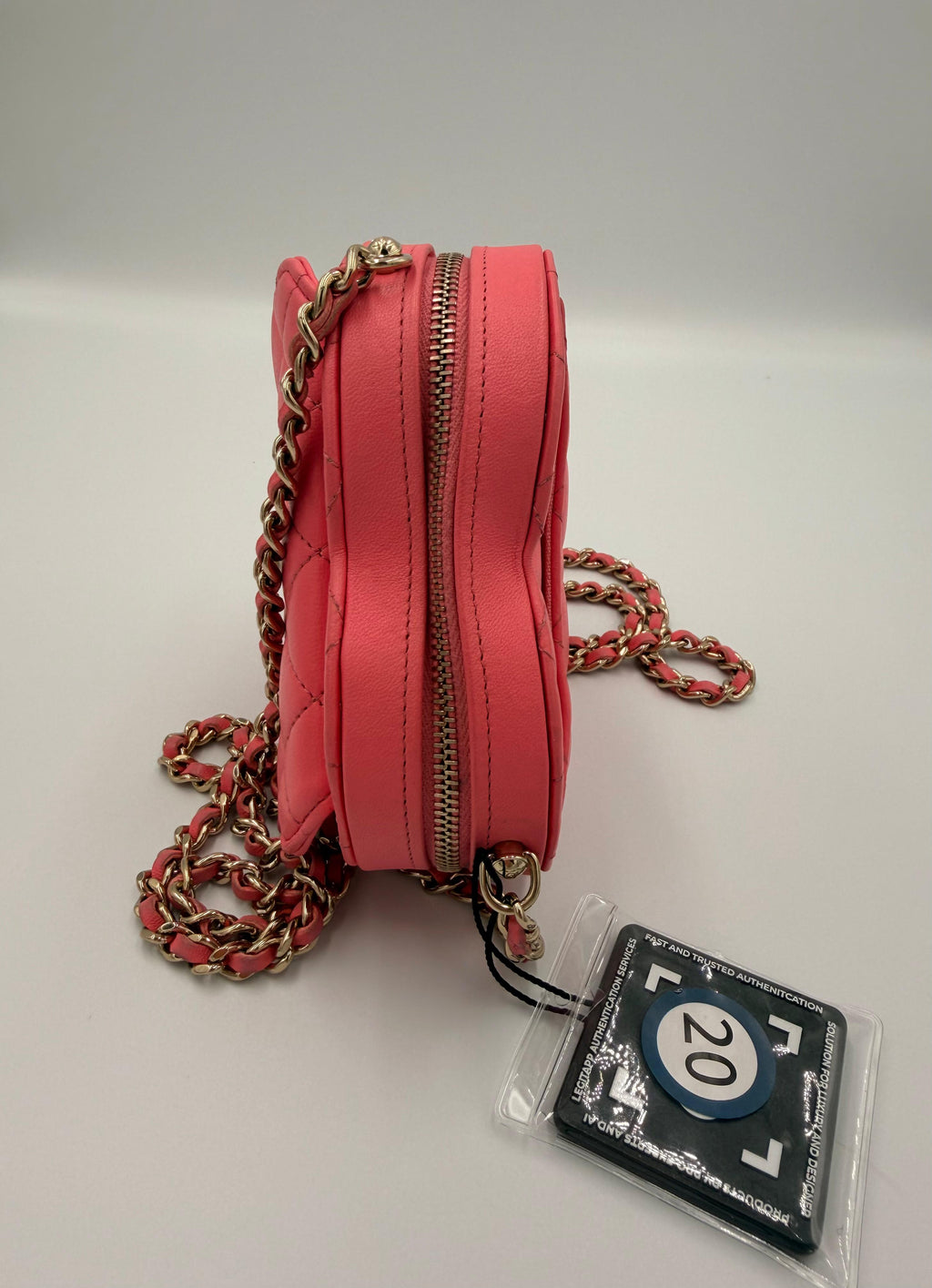 Chanel CC In Love Heart Bag - Top view with auth tag