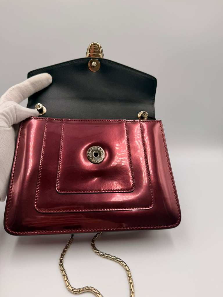 Bvlgari Serpenti Forever Flap Bag — Metallic Raspberry Patent Leather