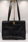 Salvatore Ferragamo Vara Bow Tote — Black Croc-Embossed