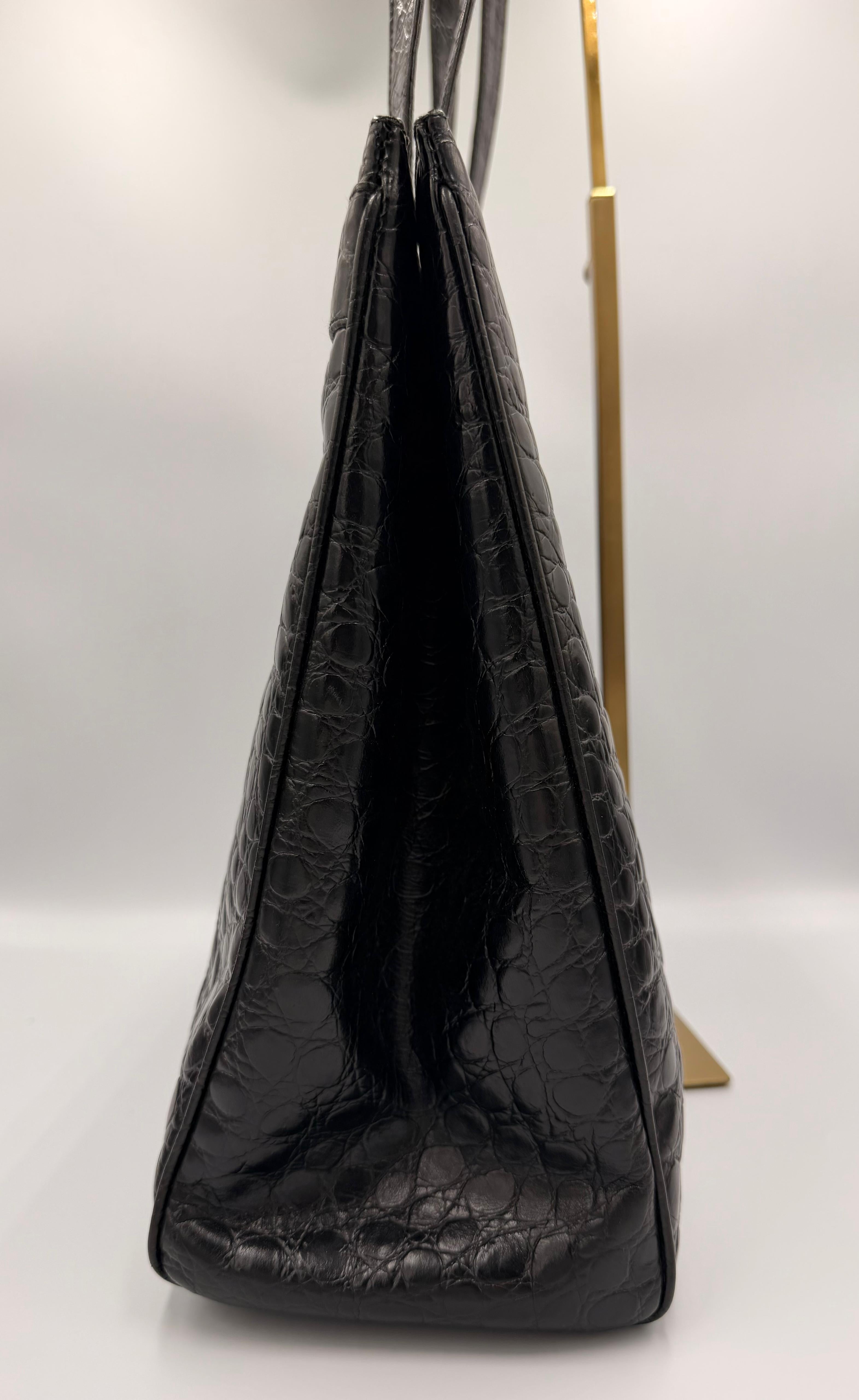 Salvatore Ferragamo Vara Bow Tote — Black Croc-Embossed