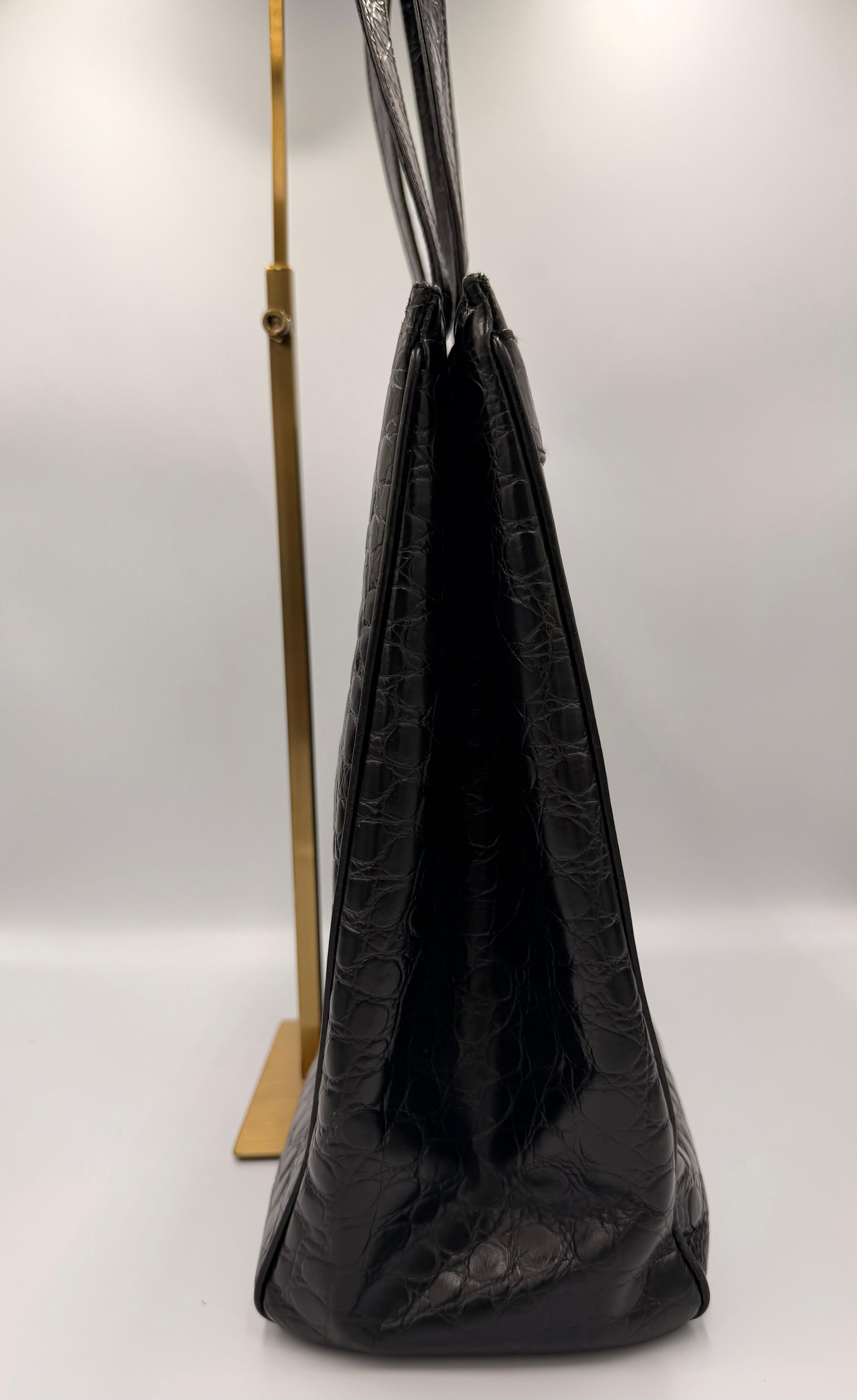 Salvatore Ferragamo Vara Bow Tote — Black Croc-Embossed