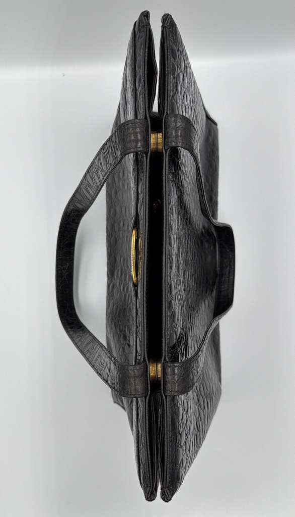 Salvatore Ferragamo Vara Bow Tote — Black Croc-Embossed