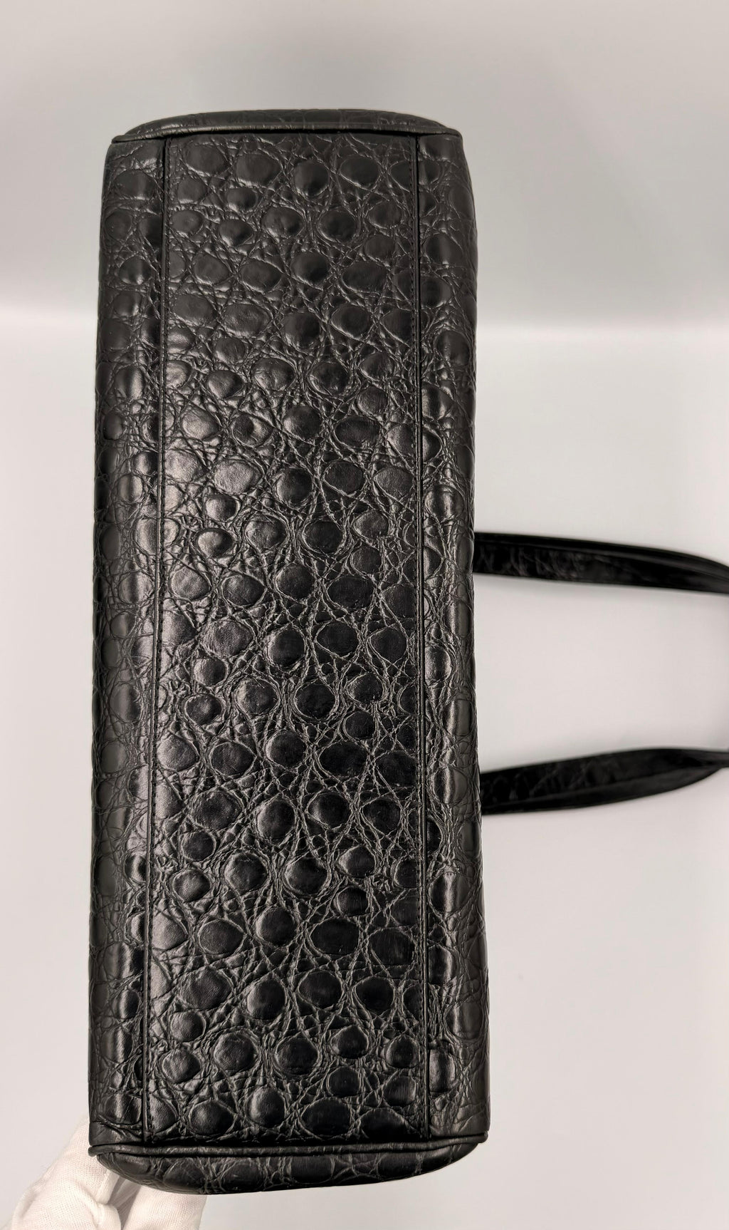 Salvatore Ferragamo Vara Bow Tote — Black Croc-Embossed