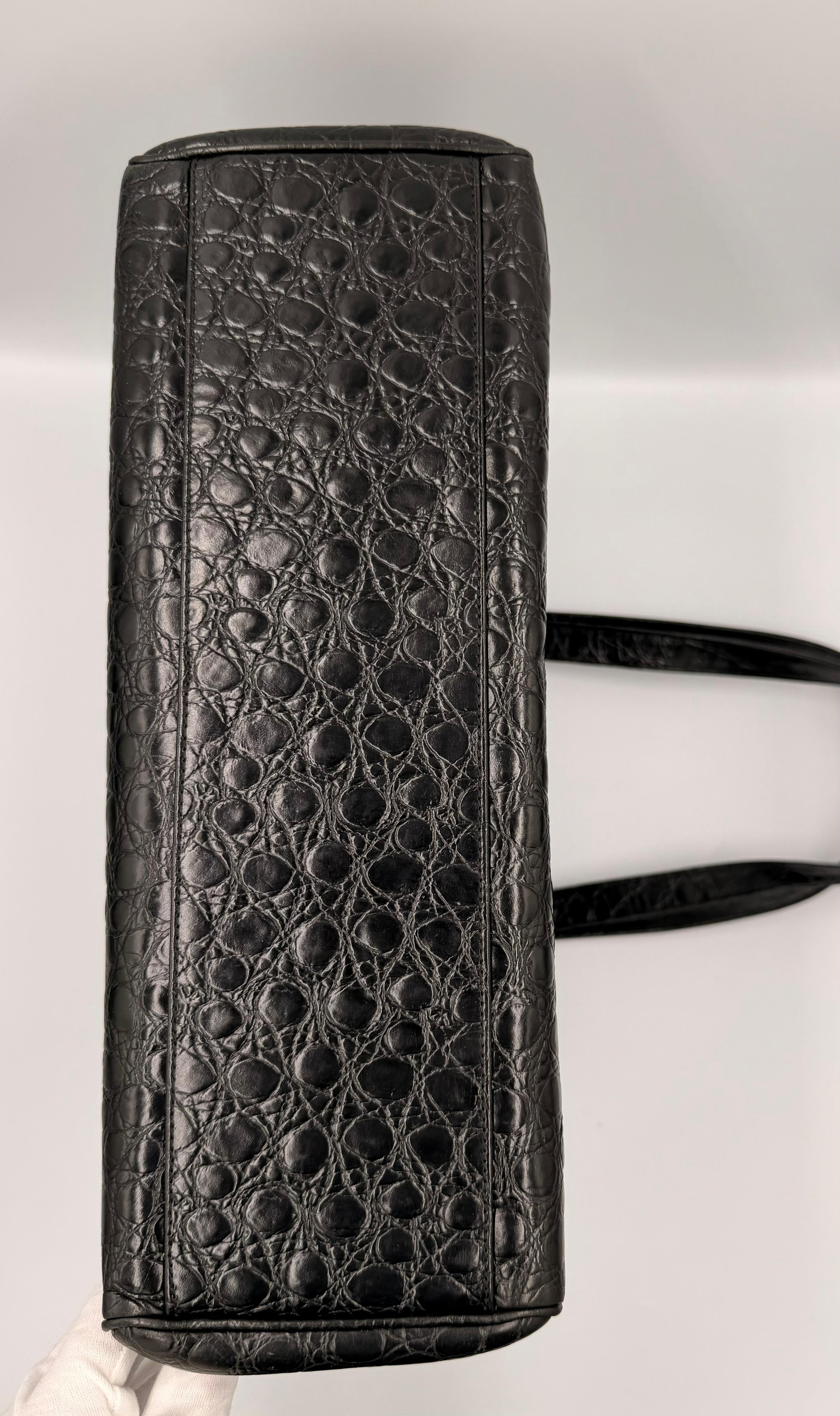Salvatore Ferragamo Vara Bow Tote — Black Croc-Embossed