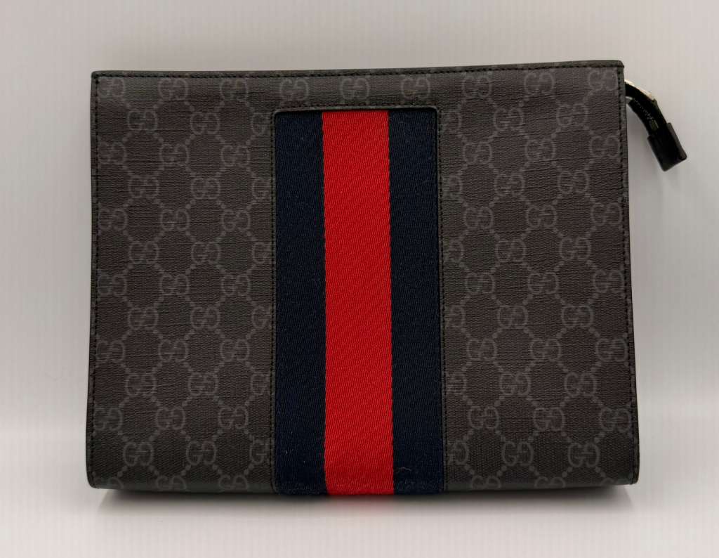 Gucci GG Supreme Web Pouch — Black/Grey