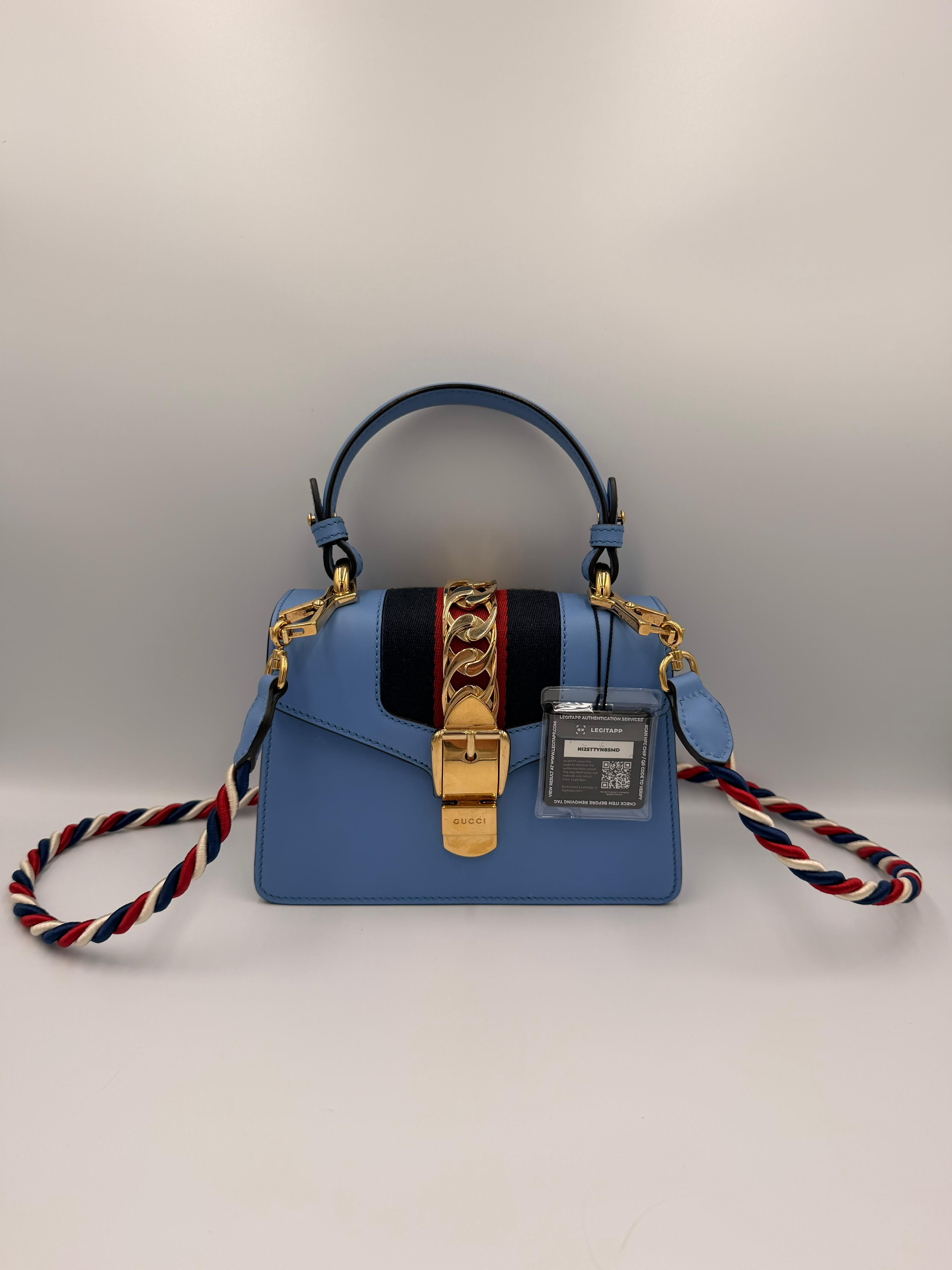 Gucci Sylvie Mini Top Handle Bag — Light Blue (c. 2018)