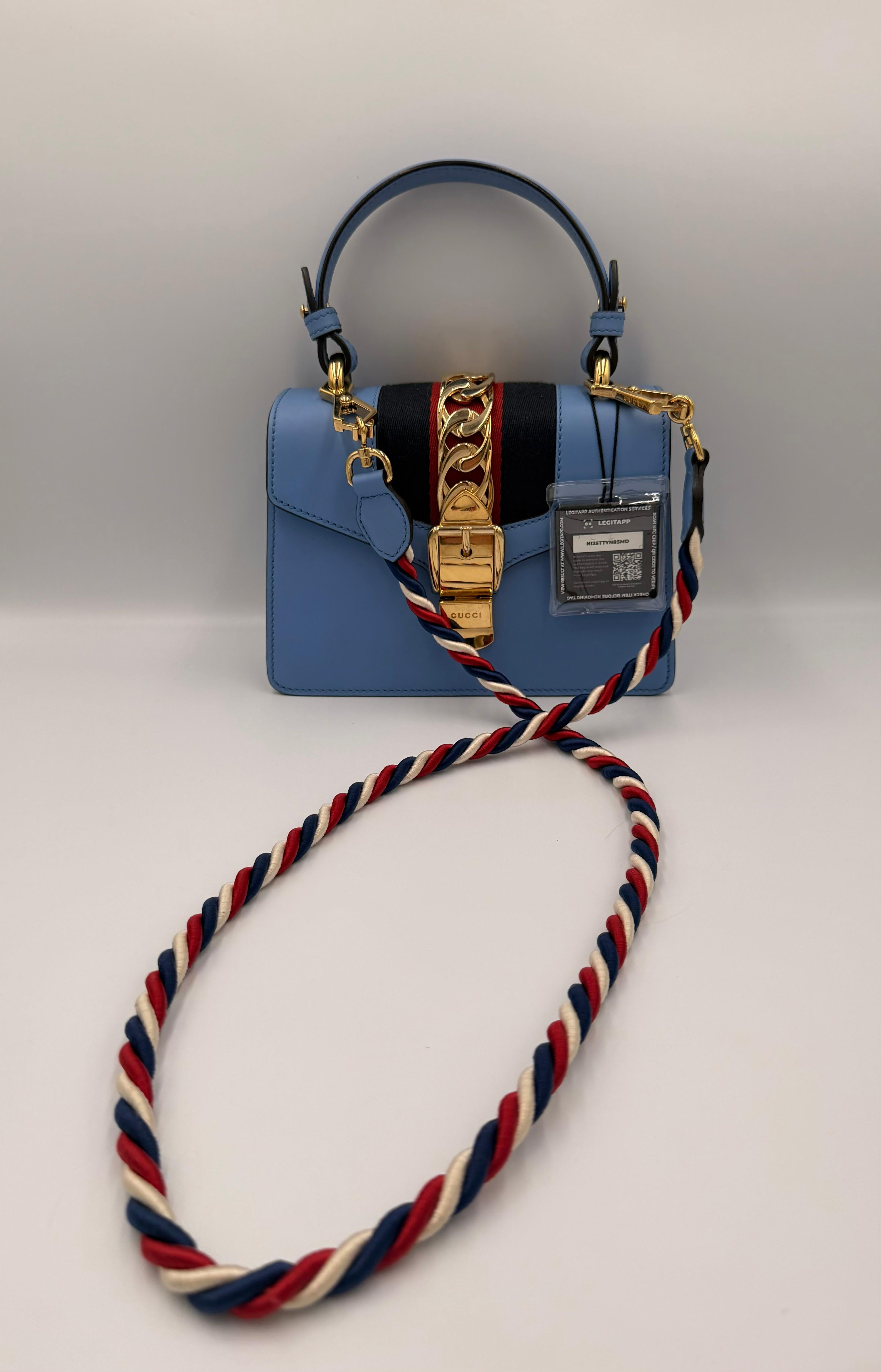 Gucci Sylvie Mini Top Handle Bag — Light Blue (c. 2018)