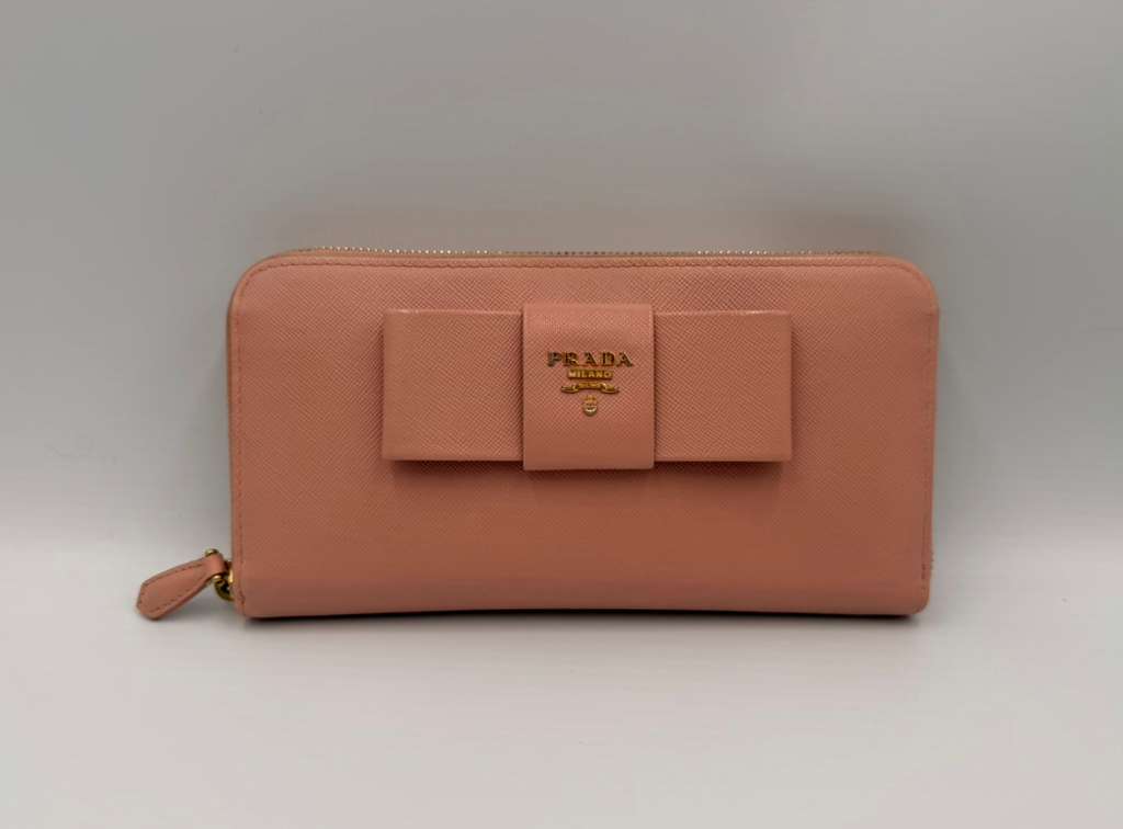 Prada Saffiano Leather Bow Zip Around Wallet — Cipria Pink