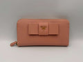 Prada Saffiano Leather Bow Zip Around Wallet — Cipria Pink