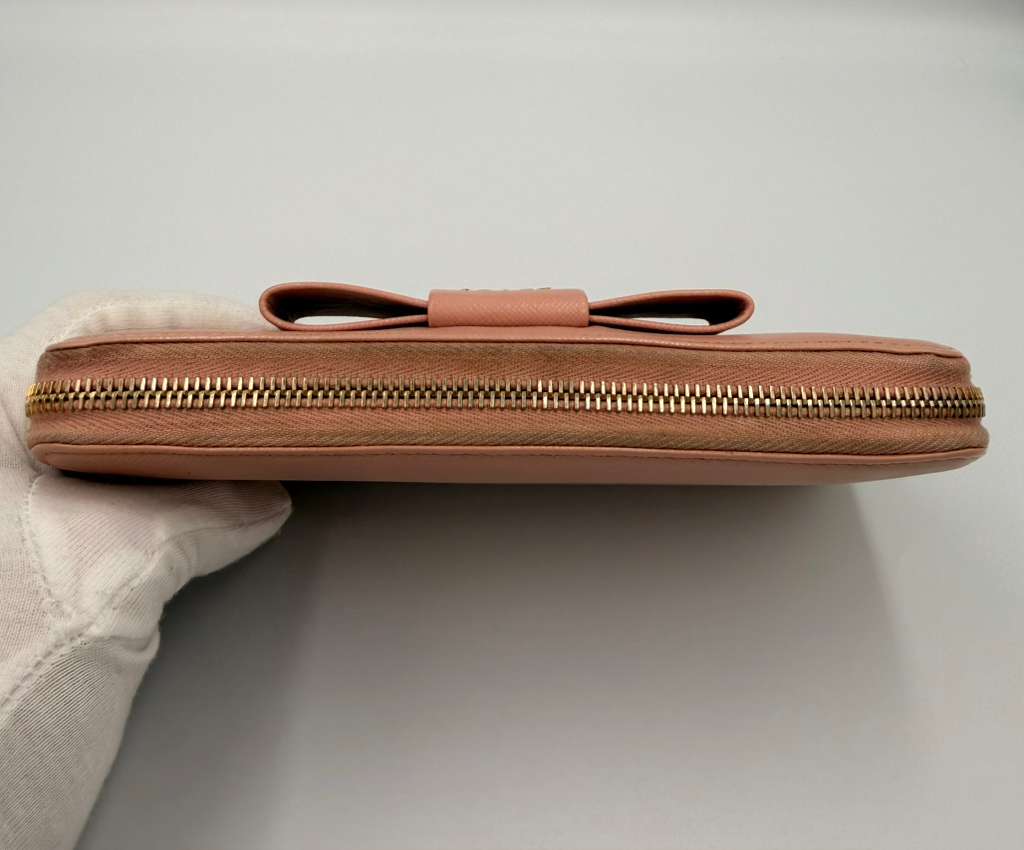 Prada Saffiano Leather Bow Zip Around Wallet — Cipria Pink