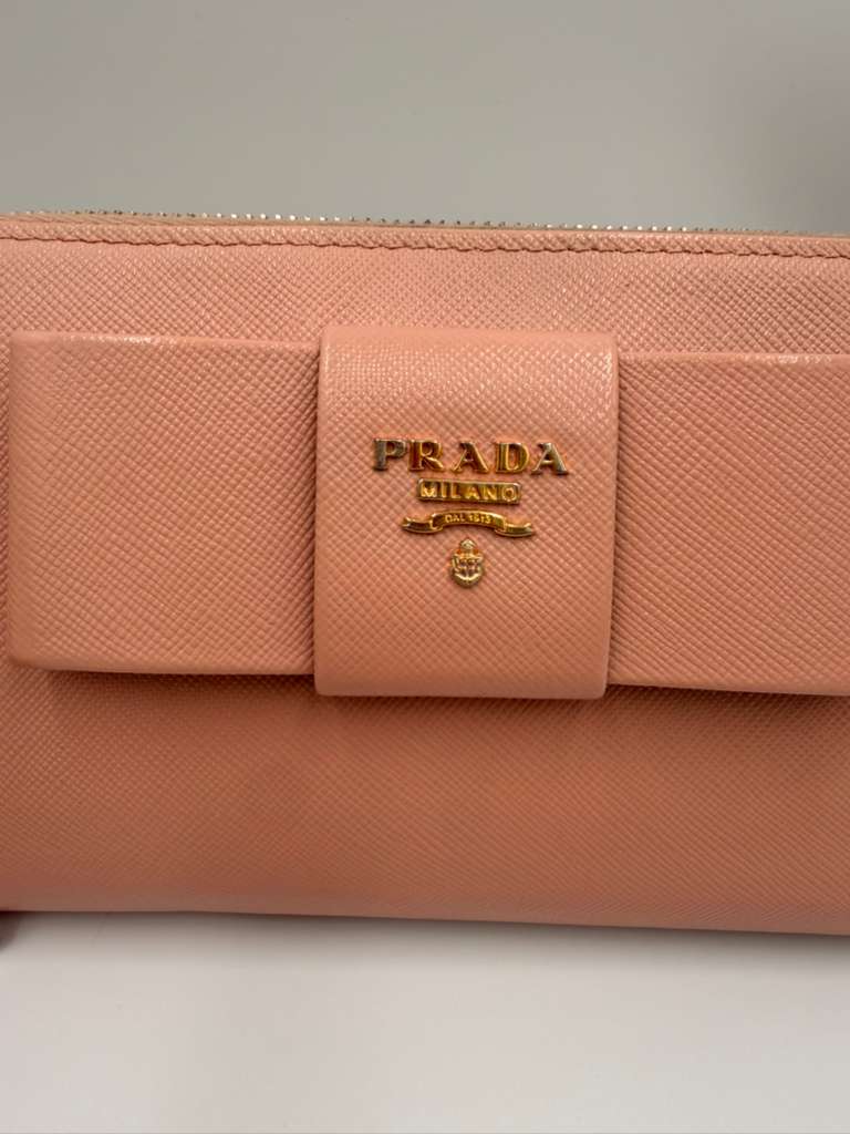 Prada Saffiano Leather Bow Zip Around Wallet — Cipria Pink