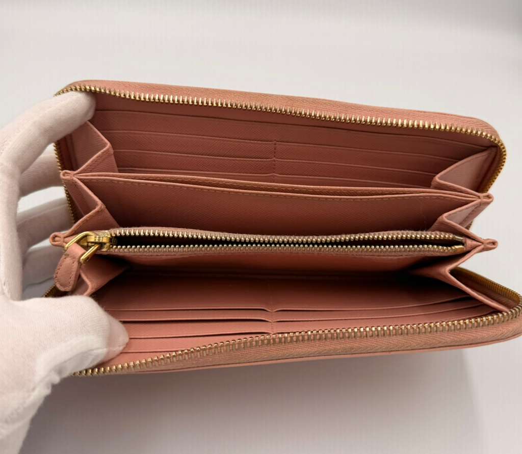 Prada Saffiano Leather Bow Zip Around Wallet — Cipria Pink