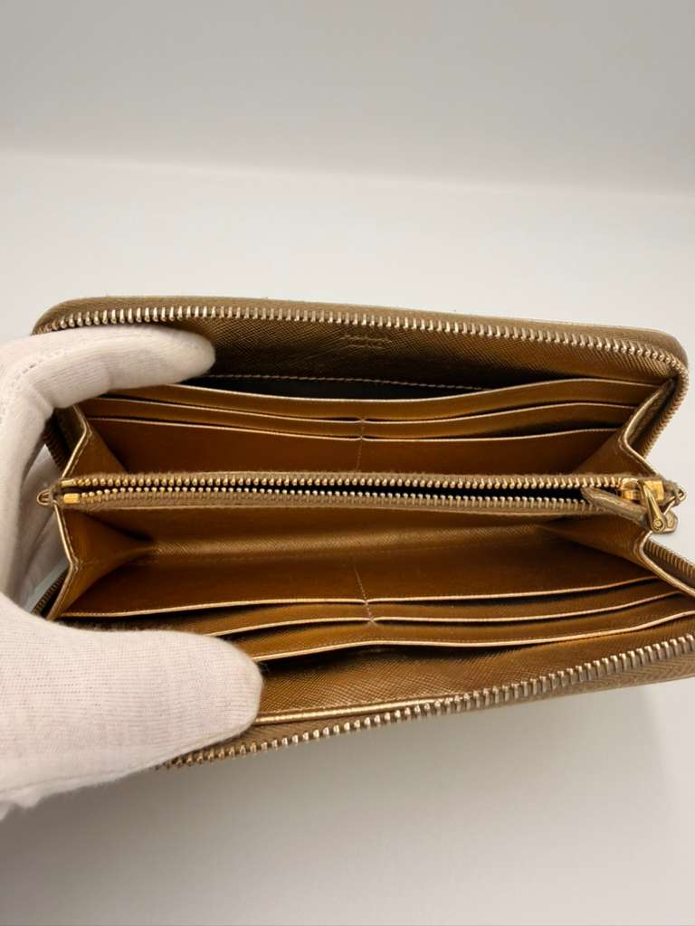 Prada Saffiano Metal Zip Around Wallet — Pirite Gold