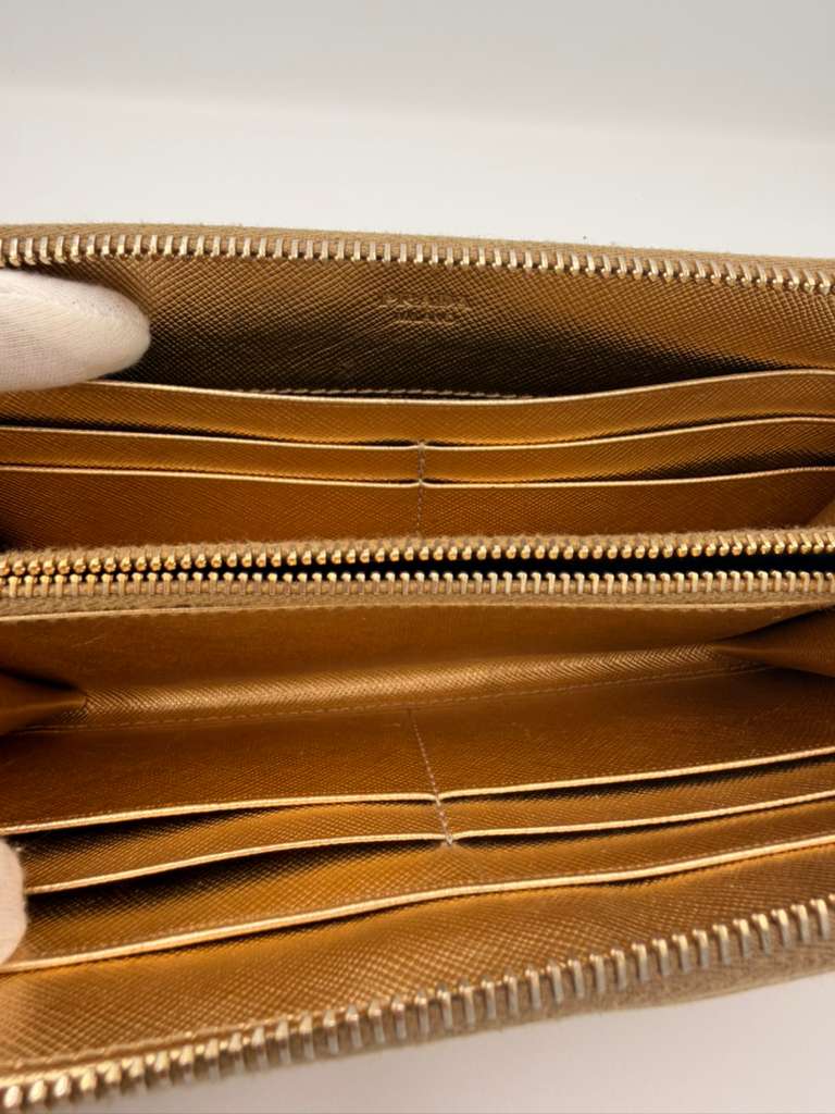 Prada Saffiano Metal Zip Around Wallet — Pirite Gold