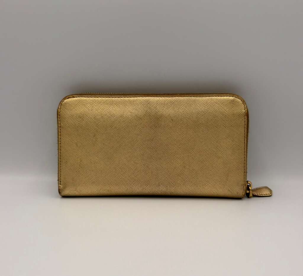 Prada Saffiano Metal Zip Around Wallet — Pirite Gold