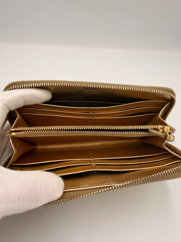 Prada Saffiano Metal Zip Around Wallet — Pirite Gold