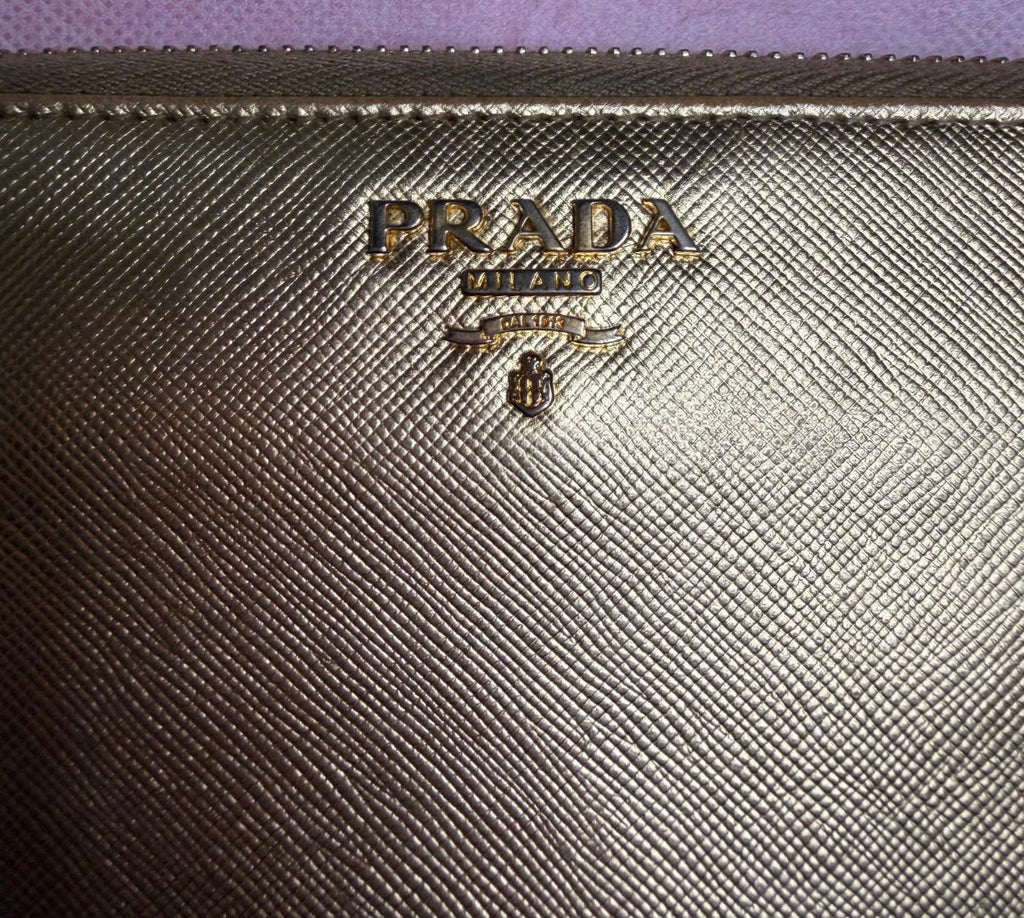 Prada Saffiano Metal Zip Around Wallet — Pirite Gold