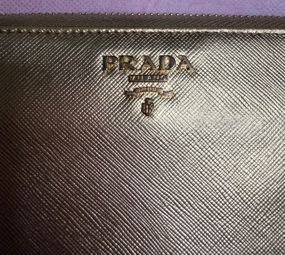 Prada Saffiano Metal Zip Around Wallet — Pirite Gold