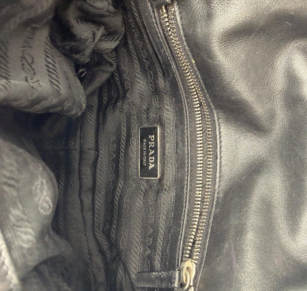 Prada Leather Push-Lock Shoulder Bag — Black