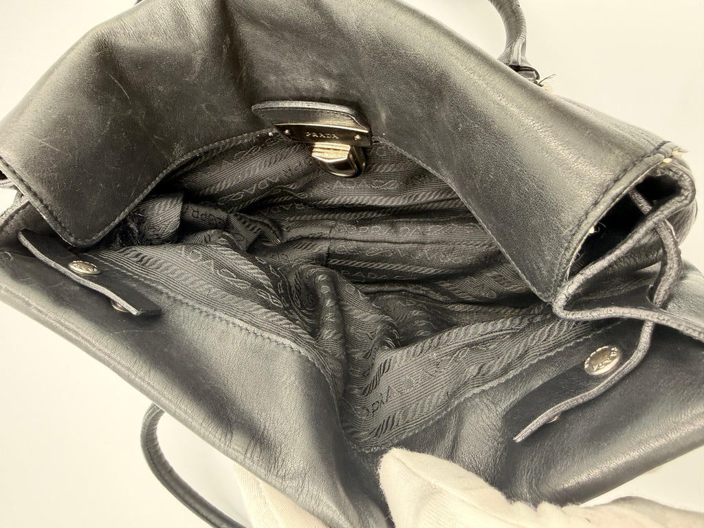 Prada Leather Push-Lock Shoulder Bag — Black