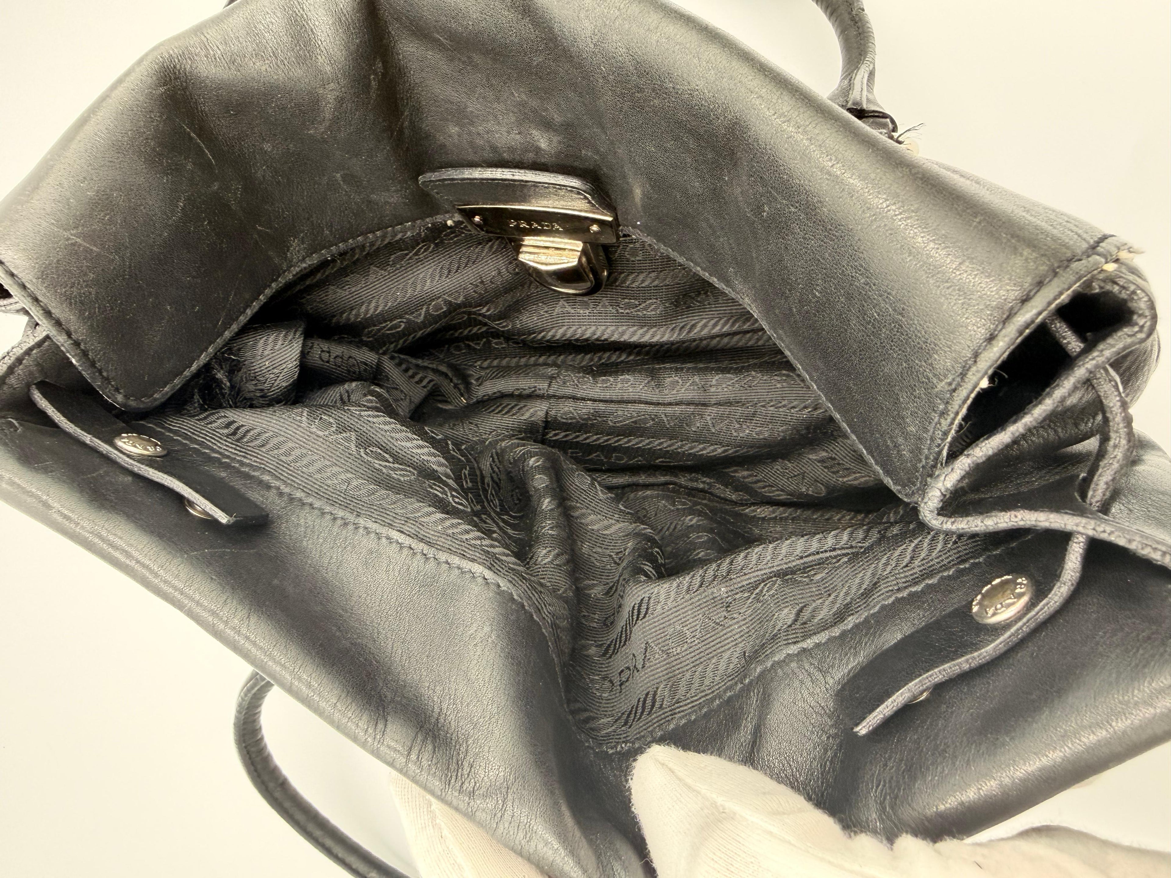 Prada Leather Push-Lock Shoulder Bag — Black
