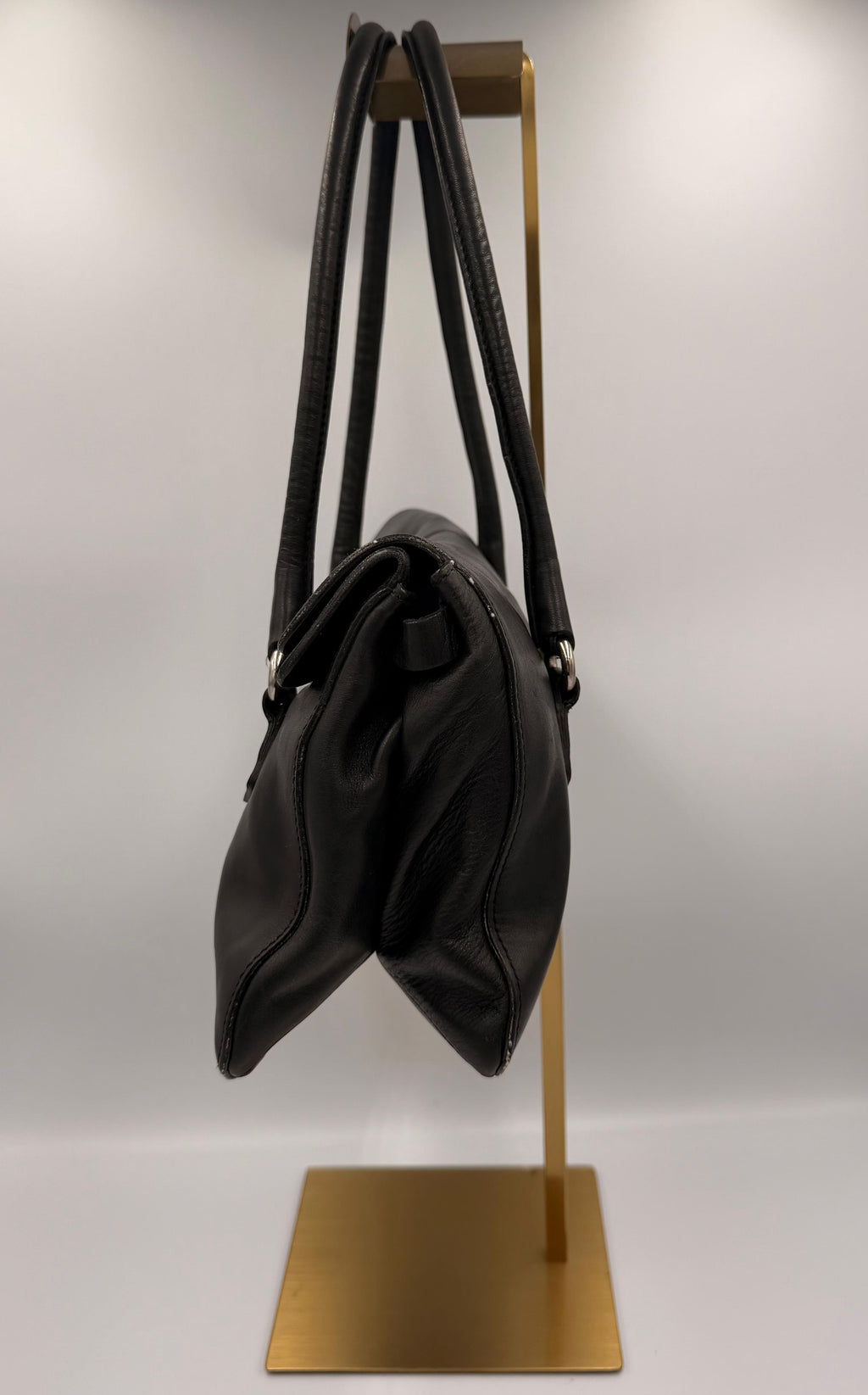 Prada Leather Push-Lock Shoulder Bag — Black