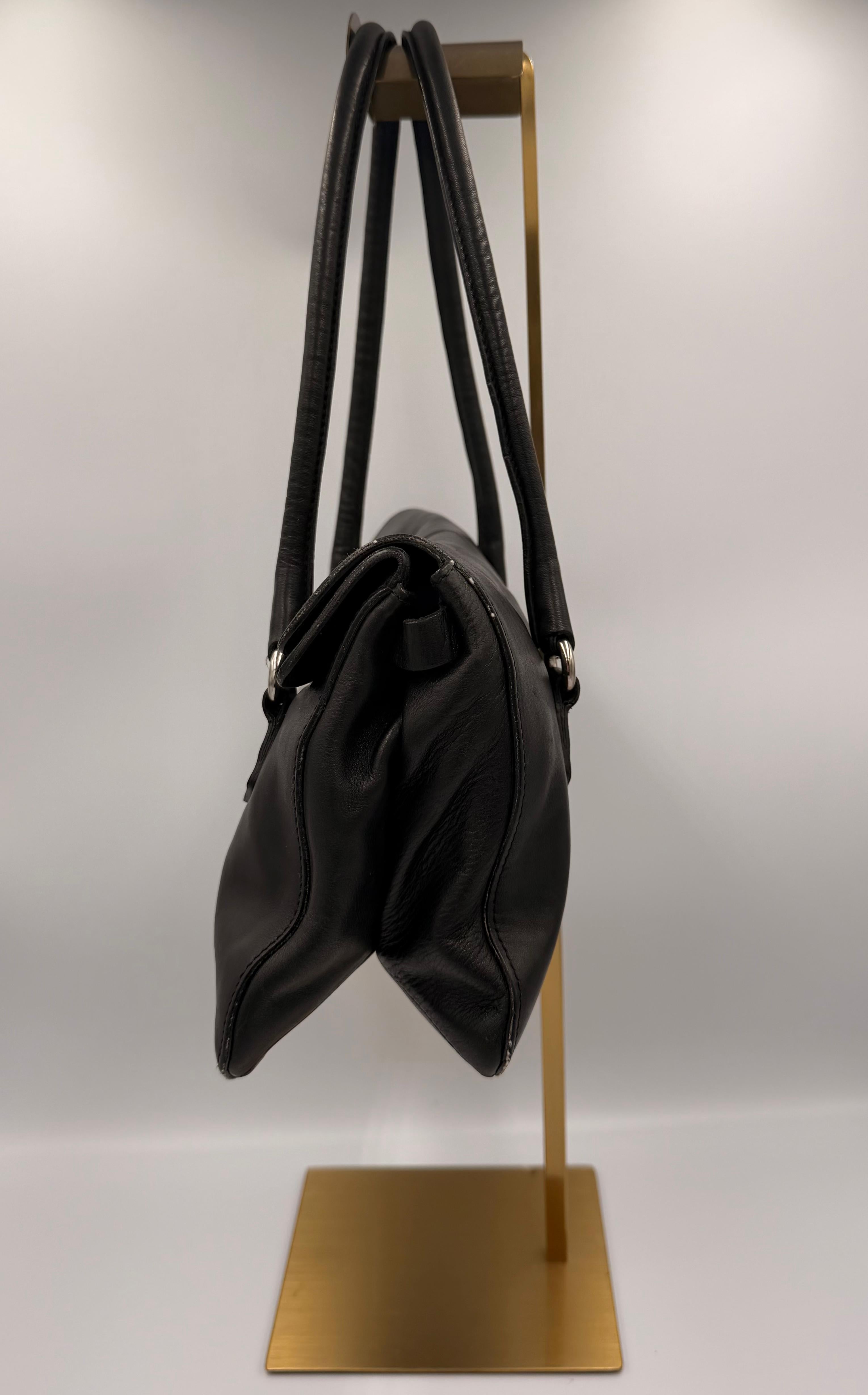 Prada Leather Push-Lock Shoulder Bag — Black