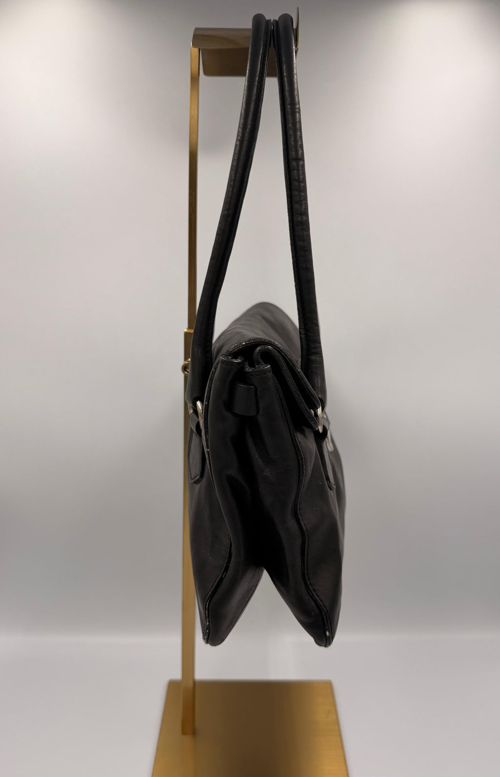 Prada Leather Push-Lock Shoulder Bag — Black